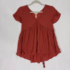 Matilda Jane Red V Neck Short Sleeve Blouse Top Women's Size Medium